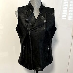 SOLITAIRE NWOT Black Faux Leather Biker Moto Vest, Size M